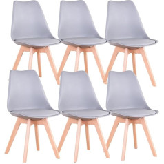 Uderkiny 6 ēdamistabas krēslu komplekts, skandināvu krēsli, masīvkoka kājas, ergonomisks ziemeļu dizains, ideāli piemēroti ēdamistabai, viesistabai, virtuvei, guļamistabai (pelēks, 6)