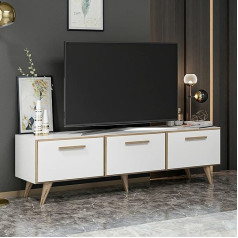 [En.casa] Brønderslev TV skapītis ar 3 durvīm TV skapītis 45 x 160 x 37 cm TV mēbeles Balts