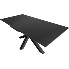 SAM Millie keramikas galds, 180 x 90 cm, pagarināms līdz 220 cm, krāsa: Tumši pelēks matēts, zirnekļa rāmis, melns metāls, viegli kopjams ēdamgalds / ēdamgalds ēdamistabai.