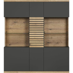 Trendteam Smart Living - Augstās vitrīnas skapītis Vitrīna - Dzīvojamā - Norris - Montāžas izmēri (platums x augstums x dziļums) 131 x 147 x 38 cm - Krāsa antracīts ar krasta ozolu Evoke - 230286284