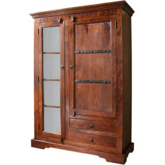 Massivmoebel24.De Oxford masīvkoka vitrīna #425 Akācijas koka nugāta lakots koloniālā stilā 110 x 45 x 155 cm masīvkoka vitrīna