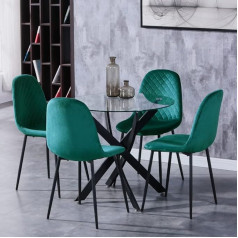 Goldfan Ēdamgalds ar 4 krēsliem Ēdamgalds apaļš stikla virtuves galds Ēdamistabas krēsls Velvet 80 cm zaļš