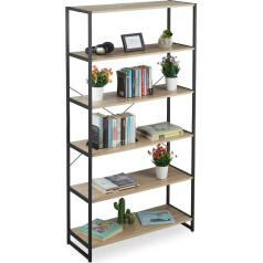 Relaxdays Industriāls stāvošs plaukts, augsts grāmatu plaukts, atvērts dizains ar 6 nodalījumiem, HBT 180 x 95 x 35 cm, izgatavots no PB/metāla, brūns
