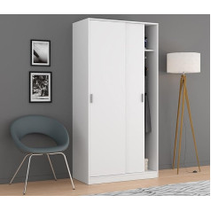 Dmora - Lansing Garderobe ar 2 durvīm Guļamistabas skapis ar plauktu un drēbju turētāju 100 x 50 x 200 cm Balts
