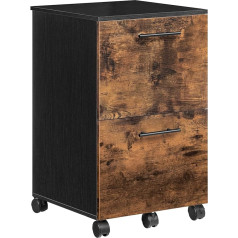 Hoobro Rullīšu konteiners, metāla skapis, pārvietojams dokumentu skapis ar 2 atvilktnēm, riteņu biroja skapis, printeru galds ar piekarināmiem mapju nodalījumiem, dokumentiem DIN A4/Letter formātā, tumši brūns,