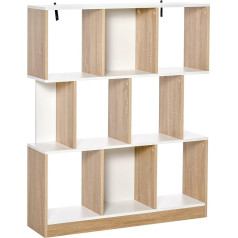 Homcom Grāmatu skapis, stāvošs plaukts, biroja plaukts, dokumentu plaukts birojam, viesistabai, kabinetam, skaidu plātne, dabīgs + balts, 100 x 27 x 124 cm