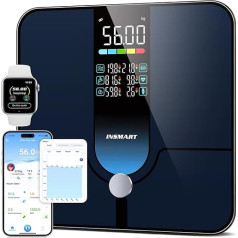 INSMART Smart scale, 227 kg/500 lb 30 x 30 cm digitālie personīgie svari, ķermeņa tauku svari ar lietotni/Bluetooth/pilnas virsmas sensoru, 17 mērījumu dati par ĶMI, svaru, ķermeņa tauku, sirdsdarbības frekvenci, muskuļu masu