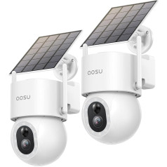 AOSU 3K 5MP āra akumulatora saules novērošanas kamera, 360° PTZ, pārvietojams saules bateriju panelis, liela ietilpība, mākslīgā intelekta detektors, auto, mājdzīvnieku, žogu, gaismas un skaņas signalizācija, divvirzienu audio, krāsu nakts 
