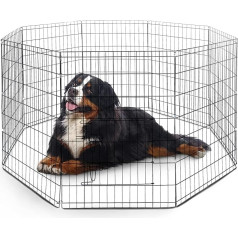 FurDreams kucēnu nožogojums - 107 cm, 8 paneļi, metāla āra nožogojums, droša mājiņa suņiem, kucēniem, kaķiem, trušiem, kāmjiem un citiem dzīvniekiem, salokāmi un pārnēsājami kucēnu vārti iekštelpām/ārtelpām
