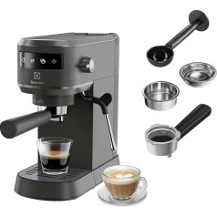 Electrolux E6EC1-6BST Explorer 6 Espresso Cappuccino aparāts Siltuma kontroles tehnoloģija Noņemams pilienu teknes paliktnis Piena putotājs 1250-1450W