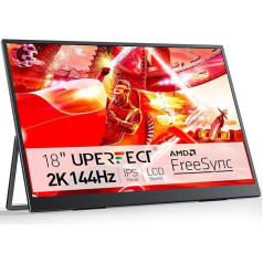 UPERFECT portatīvais 18 collu 144 Hz, 2K portatīvais monitors, 100% sRGB IPS ārējais mobilais ekrāns ar HDMI/Type-C/USB-C, spēļu monitors klēpjdatoram/PC/ spēļu konsolei, saderīgs ar VESA standartu