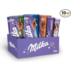 Milka Selection Box 1 kg I 10 šokolādes tāfelītes pa 100 g I 5 dažādas Milka šķirnes I Tostarp Alpu piens, Alpu piena krēms, lazdu rieksti, karamele, OREO I Galda šokolādes dāvanu kaste I Šokolādes dāvanu kaste
