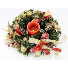 Adventes vainags dekorēts ar LED sveču ogām Zaru zari bumbiņas Loks 30 cm Ziemassvētku vainags Sveču vainags Galda rotājums Egļu vainags Centrtieces Sveču turētājs Ziemassvētku rotājums Dekorēts dekorēts