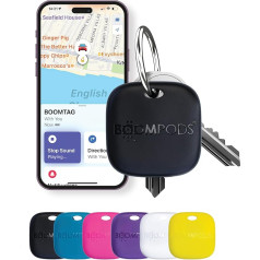 Boompods Boomtag uzlādējams izsekošanas marķējums, priekšmetu meklētāji - viedās Bluetooth izsekošanas ierīces, bagāžas izsekošanas ierīce čemodāniem, bērniem, mājdzīvniekiem, makiem - atslēgu meklētājs, saderīgs ar Apple Find My A