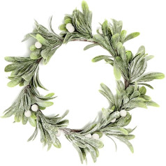 Künstliche verschneite Mistelzweig-Kränze mit Beeren-Akzenten, 30 cm, mattierte Weihnachtskränze für Haustür, Wände, Fenster, Kaminsims, Weihnachten, Innenbereich, Heimdekoration (weiß)