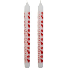 Ebersbacher Kerzenfabrik GmbH Adventes kalendāra svece Sniegpārsliņa un lasis balta ar sarkanu apdruku 2 gab Aptuveni (diametrs x augstums) 22 x 250 mm