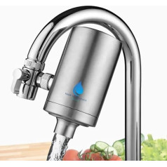 HAHN Technology ūdens filtrs krānam, ietver filtra kārtridžu, nerūsējošā tērauda dzeramā ūdens filtrs ar aktivēto ogli, noņem kaitīgās vielas un hloru, viegli montējams, izturīgs un izturīgs.