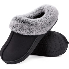 HomeTop Sieviešu Microsuede čības Siltas klasiskas izturīgas neslīdošas atmiņas putu čības ar pūkainu mākslīgās kažokādas apkakli