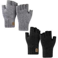 GUTERTOP 2 pāri cimdu bez pirkstgaliem, pirkstu cimdi, ziemas trikotāžas silti sieviešu cimdi, kašmira cimdi bez pirkstgaliem vīriešiem un sievietēm, melni + gaiši pelēki