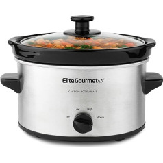 Elite Gourmet MST-275XS Elektriskā ovālā lēnā plīts, regulējama temperatūra, apēstēm, mērcēm, sautējumiem, sautējumiem un mērcēm, stikla vāks un trauku mazgājamā mašīnā, 2,27 l, nerūsējošais tērauds