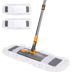 MASTERTOP Grīdas slaucītājs, liels plakanais slaucītājs ar 2 slaucīšanas spilventiņiem un teleskopisku rokturi, mikrošķiedras slaucītājs, salokāms slaucītājs cietkoksnes, lamināta un flīžu grīdām