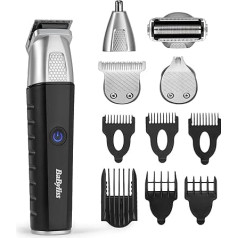 BaByliss Lithium Power MT812E 11-in-1 Multi Trimmer - bezvadu kopšanas komplekts ar bārdas trimmeri un deguna matiņu trimmeri, ūdensizturīgs, ideāla dāvana vīriešiem, melns/pelēks