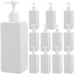 Okllen 12 Pack 500 ml Plastic Pump Bottles, Empty Refillable Container, Liquid Soap Dispenser for Shampoo, Lotion, Cleanser, Kitchen, Bathroom, White Square