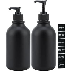 Segbeauty Lotion Dispenser, 2 Pieces, 500 ml, Black Soap Dispenser Set for Shampoo, Liquid Soap, Shower Gel, Washing Up Liquid Dispenser for Filling with Labels, Refillable Plastic Bottle for Kitchen,