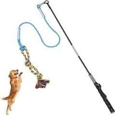 Dog Flirt Pole Toy, Interactive Teaser Wand for Dogs Tug of War and Outdoor Exercise, Tether Lure Toy with Chewing Cotton Rope to Chasing and Training for Small Dogs