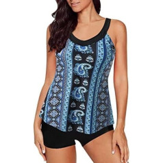 Pascha Damen Bademode Tankini 2-teiliger normaler Badeanzug rückenfrei 2-teiliger Druck Verstellbarer Druck mehrfarbige gepolsterte Träger Badeanzüge Sexy Urlaub Strandkleidung T Shirt Herren V