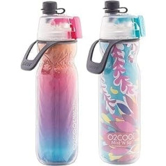 O2COOL Mist 'N Sip Misting 2 in 1 Mist and Swallow Ūdens pudele ar izvelkamu snīpi (Raspberry Ombre/Tropical) — iepakojums pa 2