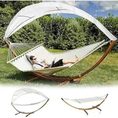 Randaco Hammocks with Frame, Outdoor Wooden Hammock with Roof, Hammock Frame, 200 x 150 cm, Hanging Chair for 2 People, Load Capacity 200 kg, for Garden, Camping, Beach, Balcony