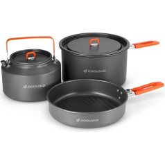 Odoland Camping Geschirr Set Outdoor Kochset mit Camping Topf, Teekessel und Bratpfanne, Kochgeschirr Set für Camping Outdoor Kochen Wandern Reisen