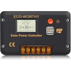 ECO-WORTHY 30A lādēšanas kontrolieris Saules 12V/24V, saules uzlādes kontrolieris Inteliģentais kontrolieris ar diviem USB portiem Saules bateriju kontrolieris LCD displejs