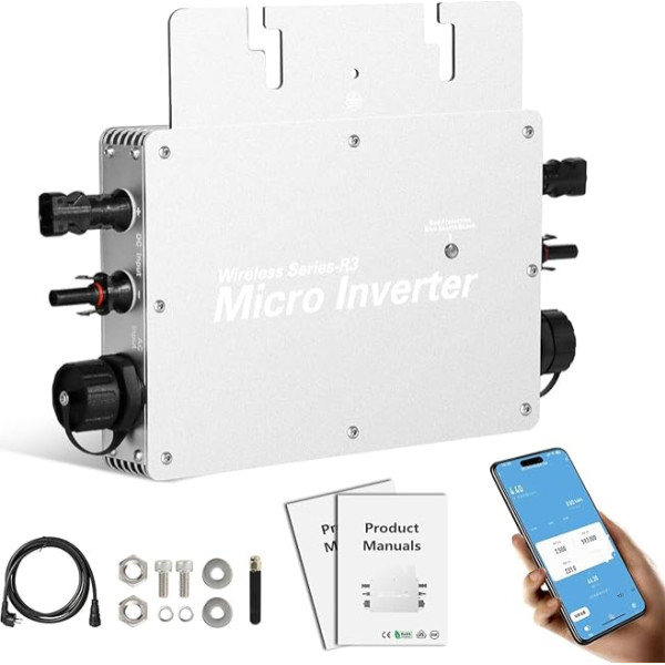 DEWIN Micro Inverter 800 W, Saules invertors 800 W 220 V Micro Inverter WLAN MPPT Power Inverter ar WLAN, Smart Life/TUYA App, vācu valodā Apraksts PDF, CE/ROHS/VDE/EMC sertifikācija