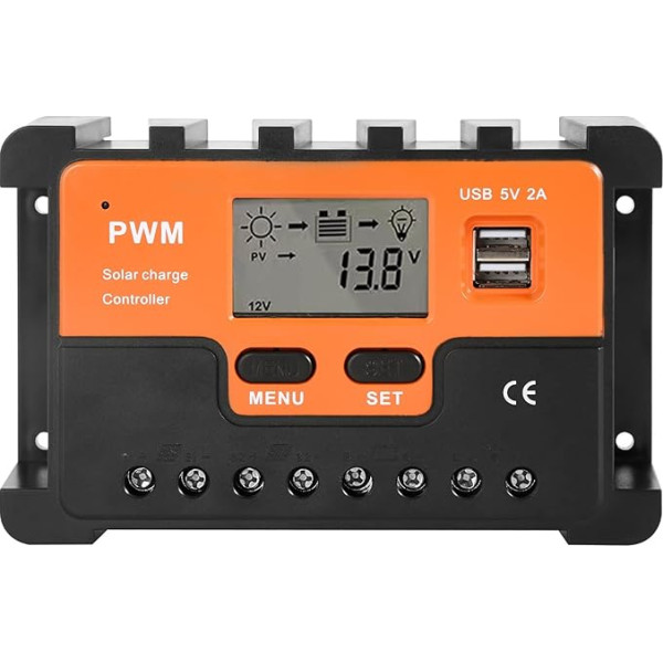 DEWIN Saules kontrolieris PWM Saules uzlādes kontrolieris 12V 24V saules paneļu akumulatoru kontrolieris Dual USB 5V izeja 10-60A