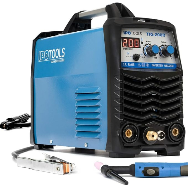 IPOTOOLS TIG-200R TIG metināšanas iekārta, DC - TIG WIG metināšanas iekārta, 200 ampēru pilna digitālā invertora metināšanas iekārta ar digitālo LCD displeju, RF aizdedzi, MMA SMAW, IGBT