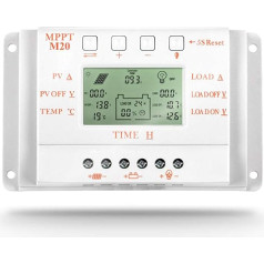 20A saules uzlādes kontrolieris LCD M20 12V 24V auto darba saules paneļu akumulatora bateriju šūnu lādētāja kontrolieris saules enerģijas izmantošanai mājās PV sistēmai