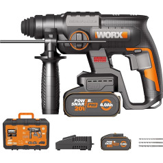 WORX NITRO 18V (20V MAX) WX381.2 akumulatora urbis ar āmuru, PowerShare, bezsuku motors, SDS Plus, maksimālā trieciena enerģija 2.0J, 3 funkcijas, pretvibrācijas, 2 gab. 4Ah akumulatori komplektā