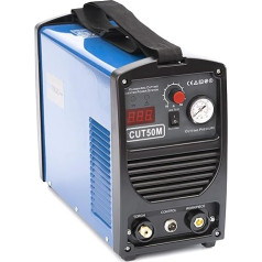 IPOTOOLS Plasmaschneider CUT-50M - Plasmaschneidgerät 50A bis 14 mm Schneidleistung 60% ED Schneiden Inverter Schweißgerät Plasma Cutter mit HF Zündung, Blau, 230V, 7 gadu garantija