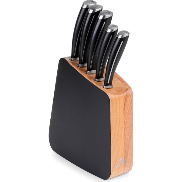 Gerlach Loft Knife Block nažu komplekts Virtuves nažu komplekts 5 naži no nerūsējošā tērauda Buka koka Virtuves nazis blokā Santoku maizes nazis Dārzeņu nazis Virtuves piederumi Virtuves piederumi Virtuves piederumi