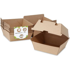 Biozoyg Take Away Burger Box, Pack of 200, Robust Burger Boxes with High Hinged Lid, Hamburger Box Made of Kraft Cardboard, Sturdy To Go Burger Packaging, 16.8 x 15.4 x 9.8 cm, Biodegradable