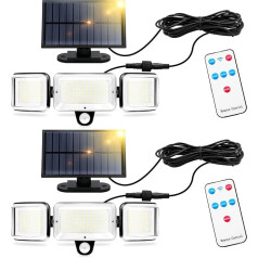 Cissiyog Solar Lights for Outdoor Use with Motion Sensor, Solar Spotlight Outdoor, Solar Wall Light, 224 LEDs, 1600 Lumens, 5 m Cable, 4 Modes, with Remote Control, for Garden/Carport/Deck/Patio (Pack