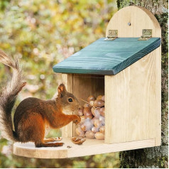 Zooprinz Weatherproof Squirrel Feeder with Large Seat Platform - Made of Durable Solid Wood I Large & Stable Feeding Station I Durable Squirrel Feeder House All Year Round