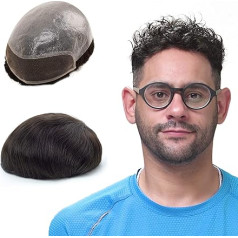 Lordhair Vīriešu parūka Reality Toupee, 0,08 mm plānas ādas bāzes, 20 x 25 cm, viegla matu nomaiņas sistēma, vidēja blīvuma, franču uzgaļi un uzlabota PU kombinācija