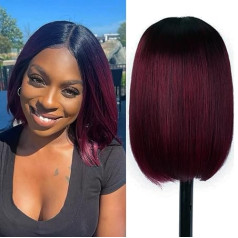 Début Ombre Red Straight Bob parūkas Cilvēku matu T daļa Lace Front Bob parūka Pre-Plucked ar bērnu matiem 150 % blīvums Brazīlijas Virgin mati sievietēm (25 cm, Ombre Red)