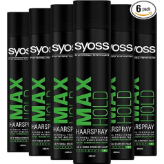 Syoss Max Hold Hair Spray Pack of 6 (6 x 400 мл) Hold 5, спрей для волос с 48-часовой мегасильной фиксацией, быстросохнущий спрей для укладки, легко расчесывается