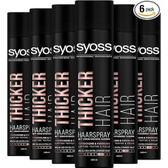 Syoss Спрей для волос Thicker Hair Hold Level 4 (6 x 400 мл), Спрей для укладки экстра-сильной фиксации с утолщающими волокнами для эффекта утолщения волос, д