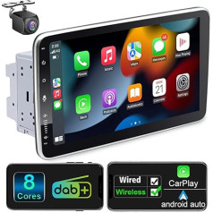 Android 12 Auto radio ar navigāciju 10,1 collu ekrāns Iebūvēts DAB+ Android Car & Wireless Carplay Double DIN Radio Auto radio Touch Display ar Bluetooth 8 Core 2G + 32G Rome WiFi 4G GPS AM/FM RDS