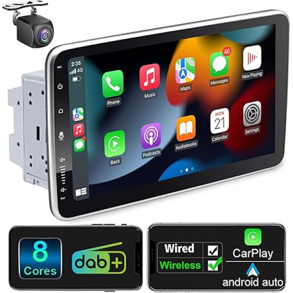 Android 12 Auto radio ar navigāciju 10,1 collu ekrāns Iebūvēts DAB+ Android Car & Wireless Carplay Double DIN Radio Auto radio Touch Display ar Bluetooth 8 Core 2G + 32G Rome WiFi 4G GPS AM/FM RDS